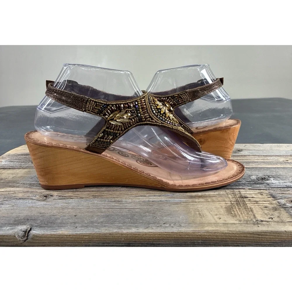 2pr. Naughty Monkey Beaded/Rhinestone Wedge Sandals Size 8.5 Bnfts Charity